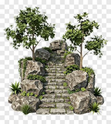 Stone Pathway Surrounded By Trees And Rocks PNG