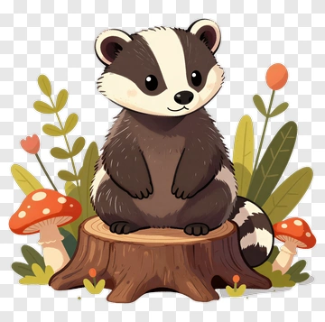 Cartoon Badger Sitting On A Tree Stump PNG