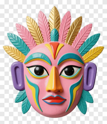 Colorful Tribal Mask With Feathers PNG