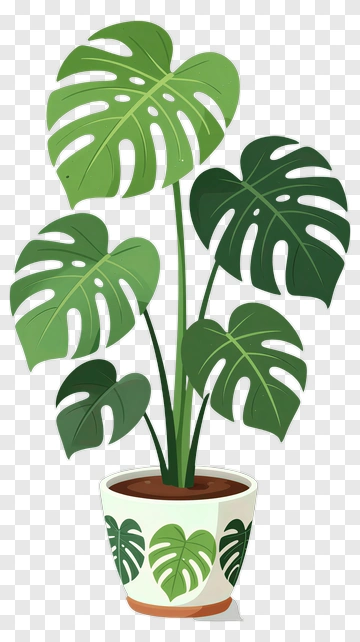 Colorful Monstera Plant In Decorative Pot PNG