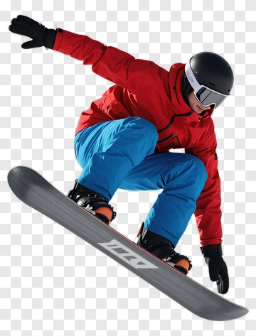 Snowboarder Jumping In Red And Blue Gear PNG