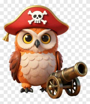 Cartoon Pirate Owl With Cannon PNG