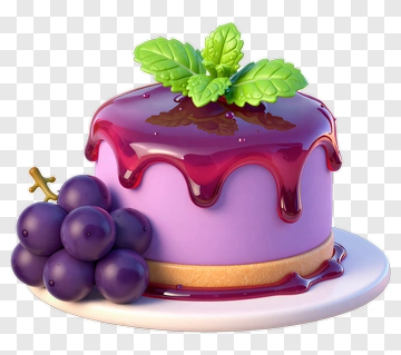 Colorful Cake With Grapes And Mint Leaves PNG