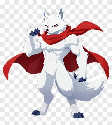 Fierce White Fox Character With Red Cape PNG
