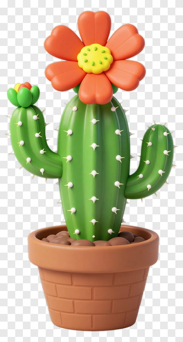 Colorful Cactus With Flower In Pot PNG
