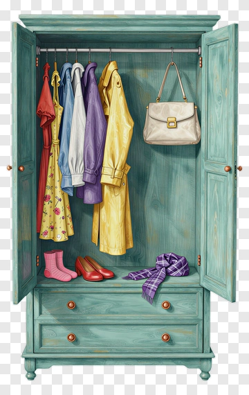 Colorful Wardrobe With Dresses And Accessories PNG