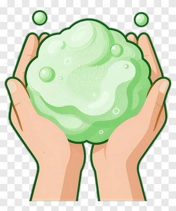 Hands Holding Green Soap Foam PNG