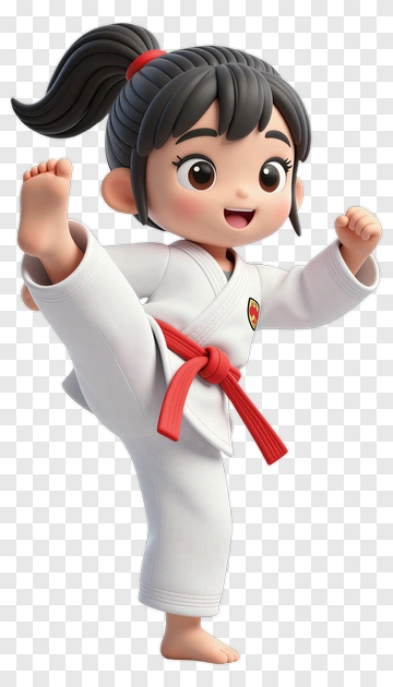 Cartoon Girl Practicing Karate PNG
