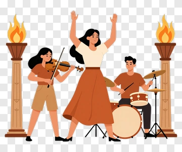 Musicians Performing Together With Drums And Violin PNG
