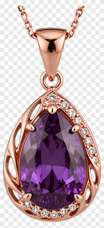 Rose Gold Pendant With Purple Gemstone PNG