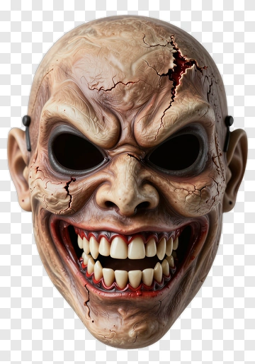 Creepy Halloween Mask With Cracked Skin PNG