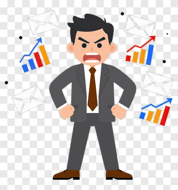 Angry Businessman Surrounded By Charts And Emails PNG