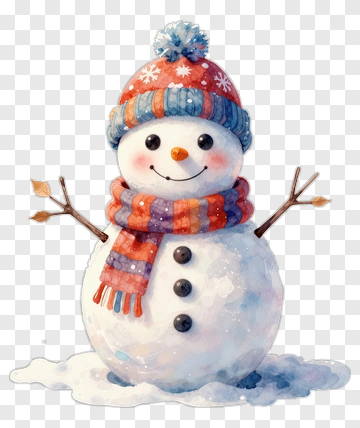 Cartoon Snowman Wearing A Colorful Scarf And Hat PNG