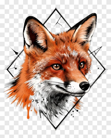 Fox Illustration With Geometric Background PNG