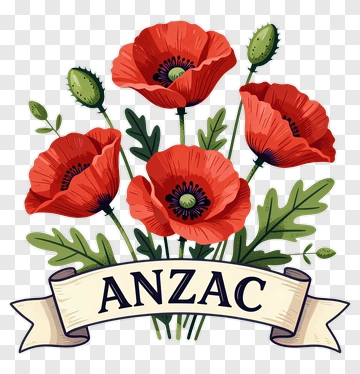 Red Poppy Flowers With Anzac Banner PNG