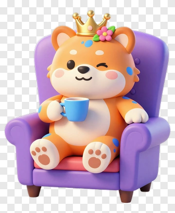 3D Cartoon Dog Sitting On A Purple Chair PNG
