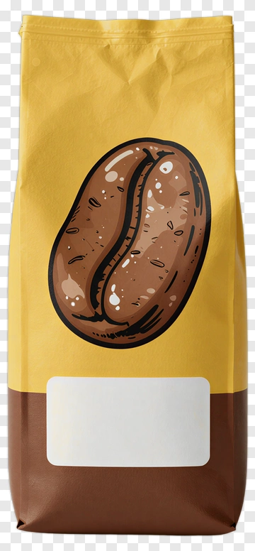 Coffee Bean Bag With Yellow Packaging PNG
