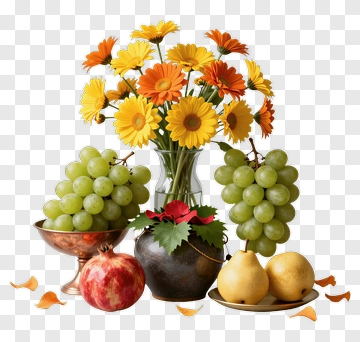 Flower Bouquet With Grapes And Pomegranate PNG