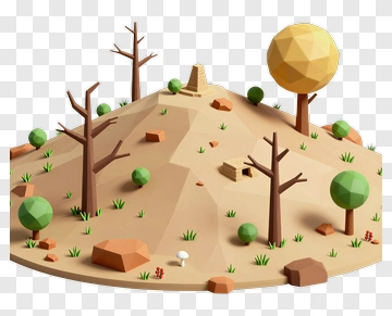 3D Mountain Landscape With Trees And Rocks PNG