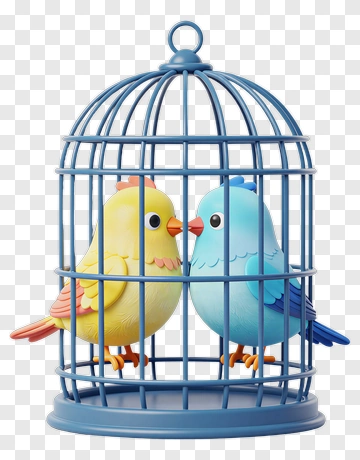 Colorful Birds In A Cage PNG