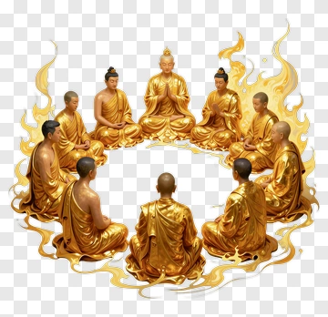 Golden Buddhas In Meditation Circle PNG