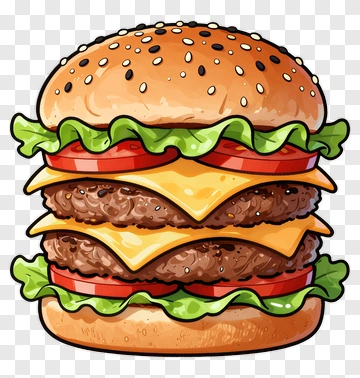 Cartoon Cheeseburger With Lettuce And Tomato PNG