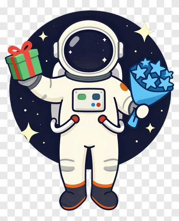 Cartoon Astronaut Holding A Gift And Stars PNG