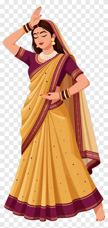 Woman In Traditional Indian Attire Dancing PNG