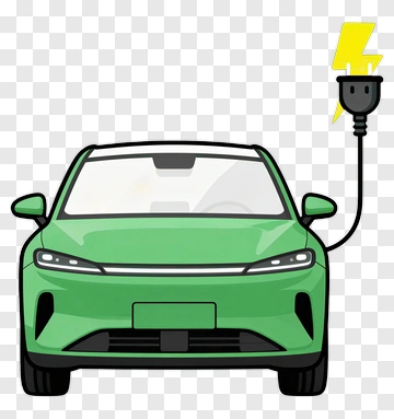 Green Electric Car With Charging Plug PNG