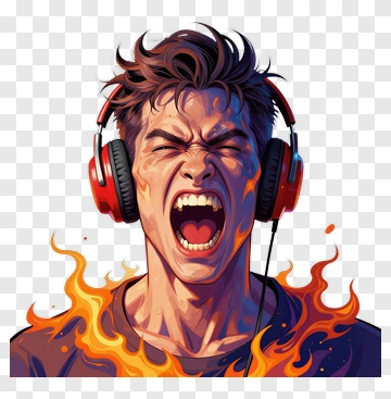 Angry Young Man Wearing Headphones With Flames PNG