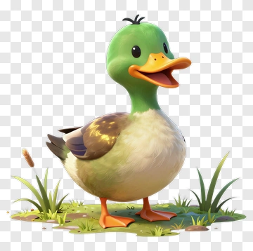 Cartoon Duck Standing In Grass PNG