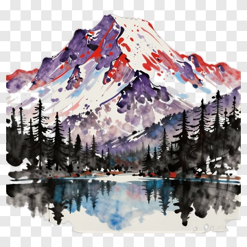 Watercolor Mountain Landscape With Pine Trees PNG