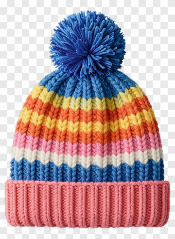 Colorful Knitted Beanie With Pom-Pom PNG