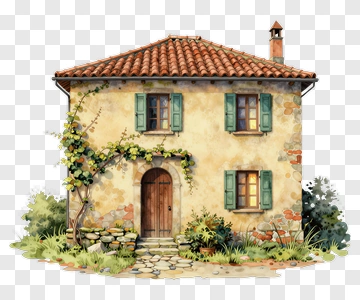 Charming Italian House With Green Shutters PNG
