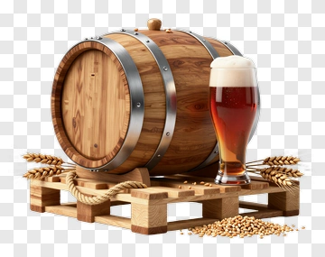 Wooden Beer Barrel With Glass Of Beer PNG