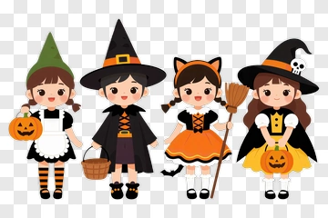 Halloween Children In Costumes Holding Candy Buckets PNG