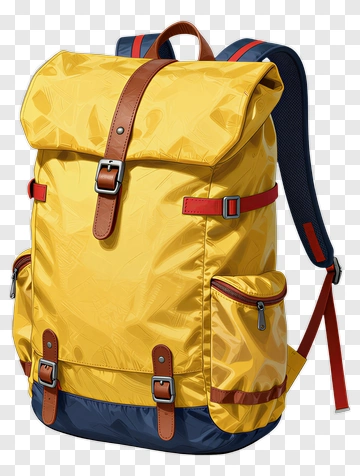 Yellow Backpack With Brown Straps PNG