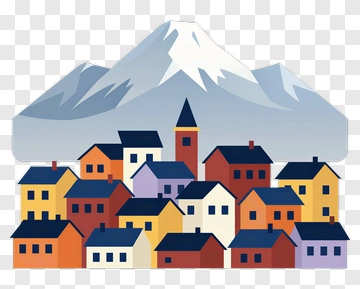 Colorful Mountain Village PNG