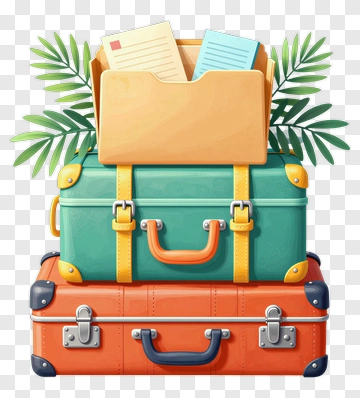 Colorful Luggage Stack With Leaves PNG