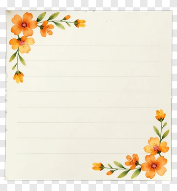 Floral Note Paper With Orange Flowers PNG