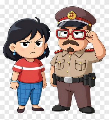 Cartoon Girl And Policeman PNG