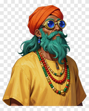 Colorful Man Wearing Sunglasses And Traditional Attire PNG