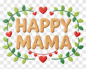 Happy Mama Greeting With Hearts And Leaves PNG