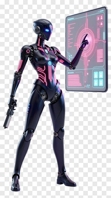 Futuristic Robot Interacting With A Holographic Display PNG