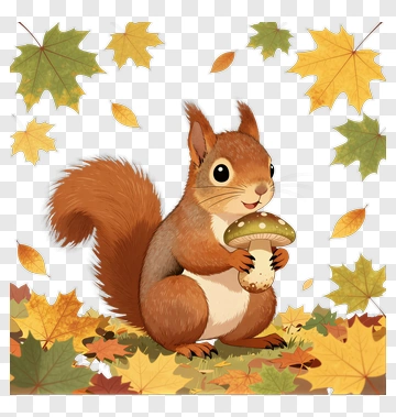 Cartoon Squirrel Holding A Mushroom PNG