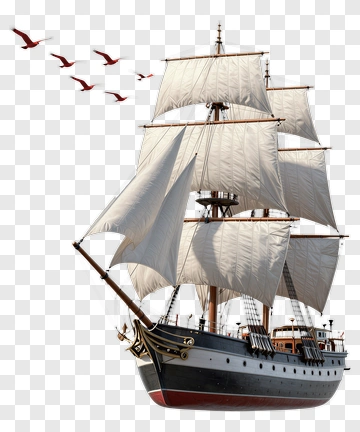 Sailing Ship With White Sails PNG