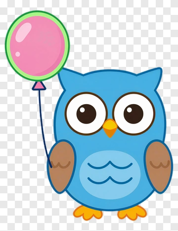 Cartoon Owl Holding A Balloon PNG