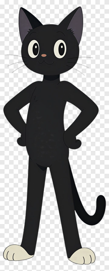 Cartoon Black Cat Standing Proudly PNG
