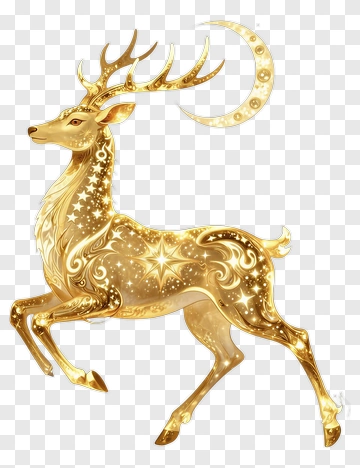 Golden Stag With Celestial Elements PNG