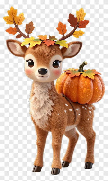 Cartoon Deer With Pumpkin And Autumn Leaves PNG